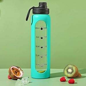 Bouteille d'eau en verre borosilicate durable à large ouverture 1L avec manchon en silicone – Offre spéciale - Product Image 3