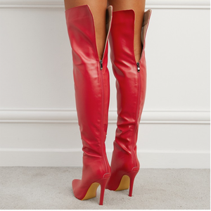 Botas Largas De Mujer Sepatu Sexy Lady Winter Fall Stiletto Heel Red Over the Knee Thigh High <b>Boots</b> for Women - Product Image 3