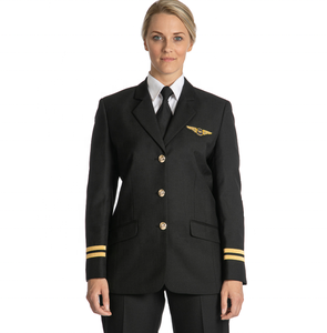 แจ็คเก็ตนักบินแบบตะวันตก กระดุมแถวเดียว คุณภาพสูง สำหรับสุภาพสตรี สีดำ ชุดยูนิฟอร์มนักบินสายการบิน - Product Image 2