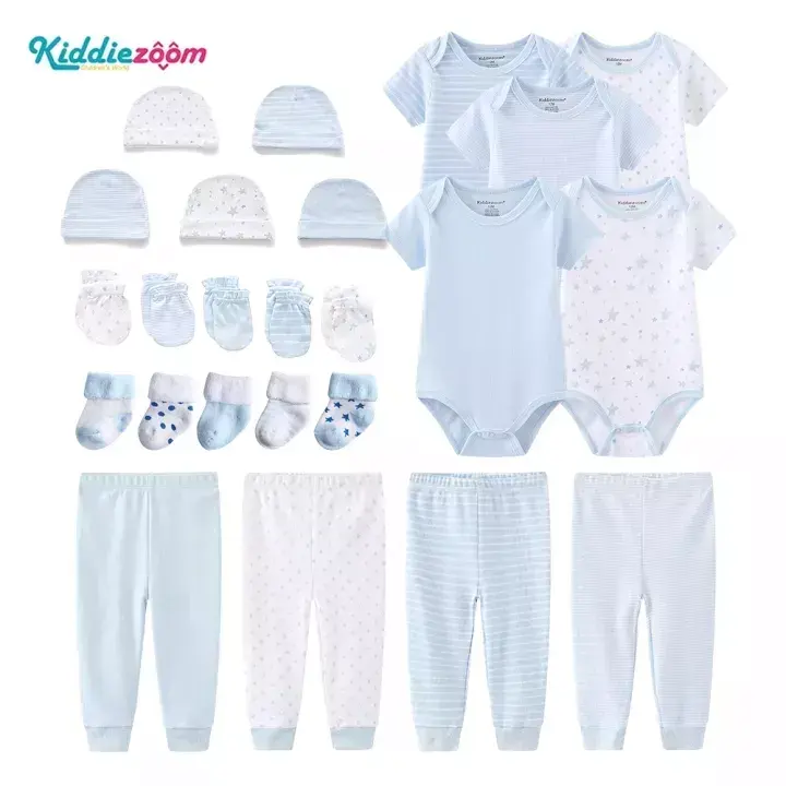 24 pièces ensembles de vêtements pour nouveau-né, imprimé étoile, ensemble de vêtements pour bébé garçon, 100% coton, ensemble cadeau pour bébé
