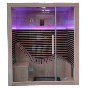 Tungku sauna kayu Cedar merah hemlock kapasitas ruang dalam ruangan untuk 2 4 orang dengan kursi santai sauna film inframerah jauh