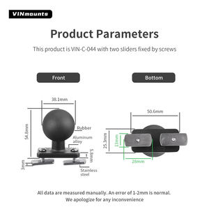 VINmounts 1.5 pouces rotule double trou base carrée 38.1mm, pour tableaux de bord de voitures, kayaks et bateaux VIN-C-044-2 - Product Image 4