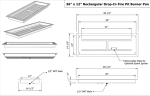 Tagliafuoco 36 "X 12" tagliafuoco Drop-in W/H-bruciatore, vaschetta per fuoco in <span class=keywords><strong>acciaio</strong></span> inox 304 e bruciatore - Product Image 4