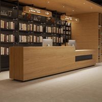 Comptoir de réception d'angle moderne en bois massif naturel, comptoir de caisse, mobilier de restaurant pour hôtel, taille personnalisée