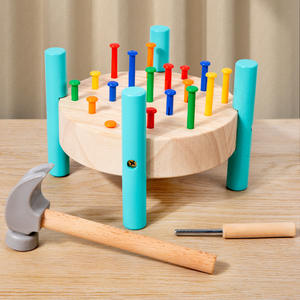 Jouet <span class=keywords><strong>marteau</strong></span> en bois avec chevilles colorées pour enfants, outils d'apprentissage Montessori pour le développement de l'éducation précoce - Product Image 1