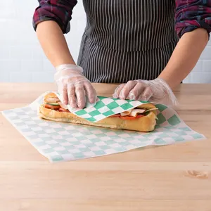 卸売peコーティング肉ロールパンバーガー包装紙食品グレードカスタムハンバーガー包装紙サンドイッチラッパー