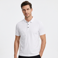 Kemeja Polo Pria Kasual Poliester Gaya Cina Modis, Bahan Bernapas, Model Slim Fit Kerah Lapel, Motif Bunga Teratai Putih, Terbaru Musim Panas