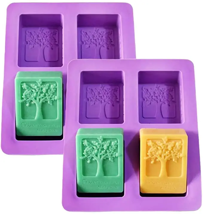 4 Cavity Rectangle Tree Silicone Handmade Soap Mold for DIY Candle Craft Art Cake Mold