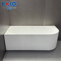 Baignoire autoportante en acrylique cannelée verticale HOKO, coin gauche et droit, avec trop-plein pour salle de bain intérieure, villa, hôtel