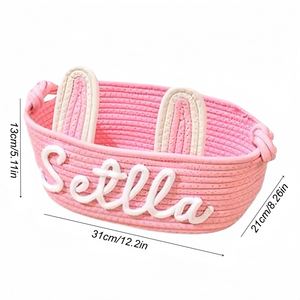 Personalized Name Laundry <b>Basket</b>, Cotton Rope <b>Basket</b>, Diaper Clothing Storage Organizer Bin, Bedroom Bathroom Decorations - Product Image 3
