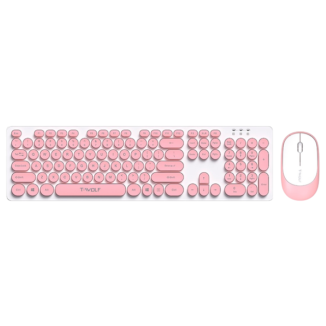 TF770 Pink Girls Office Wireless Slim LED Backlit Keyboard Mouse Set with 104 Keys Ultra Thin Design Human Engineering in Stock