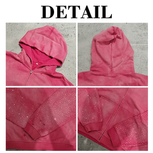 Sweat à capuche personnalisé effet délavé pour homme, 100% coton épais, coupe oversize, délavage vieilli avec strass, collection hiver - Product Image 4