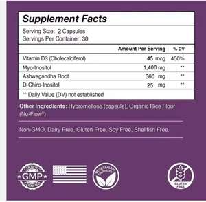 OEM 프라이빗 라벨 PCOS 보충제 호르몬 균형 지원 엽산 비타민 D3 미오-이노시톨 & 디-키로 이노시톨 캡슐 여성용 - Product Image 2