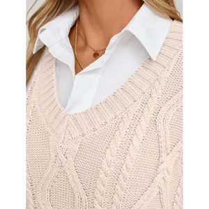 Custom Queen Oversized V-Neck Cable <b>Knit</b> Pullover for <b>Women</b> Casual Queen <b>Waistcoat</b> with Sleeveless Design - Product Image 4