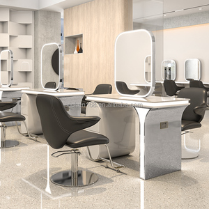 Jueshi tóc <span class=keywords><strong>Salon</strong></span> make up trạm gương đôi bên <span class=keywords><strong>Salon</strong></span> gương với LED ánh sáng bàn trang điểm với Led Gương cho <span class=keywords><strong>salon</strong></span> tóc - Product Image 3