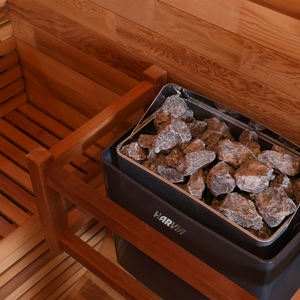 Sauna extérieur de luxe en forme de baril avec structure en bois naturel et toit en bardeaux d'asphalte - Product Image 6