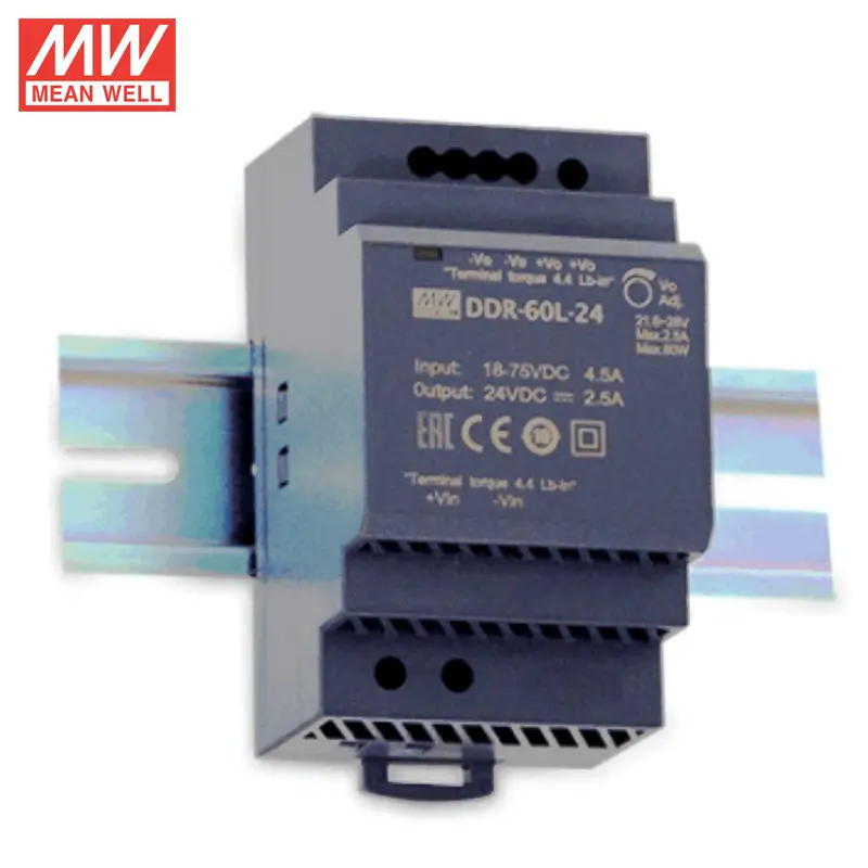 Mean Well lüfter lose Din-Rail-Strom versorgung 60W DDR-60G-24 DC/DC Meanwel 24V 12V 5V für drahtloses Netzwerk oder Industrie