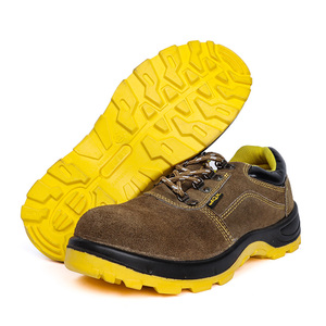 Chaussures de sécurité basses en daim avec embout en acier, semelle intermédiaire en plaque de fer, bicolores jaunes, semelle en PU anti-perforation - Product Image 1