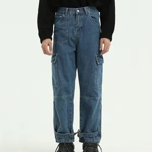 Celana Kargo Pria Kustom dari Pabrik Celana Jeans Pantalon Bawah Dapat Disesuaikan Celana Denim Cuci Asam Kualitas Tinggi