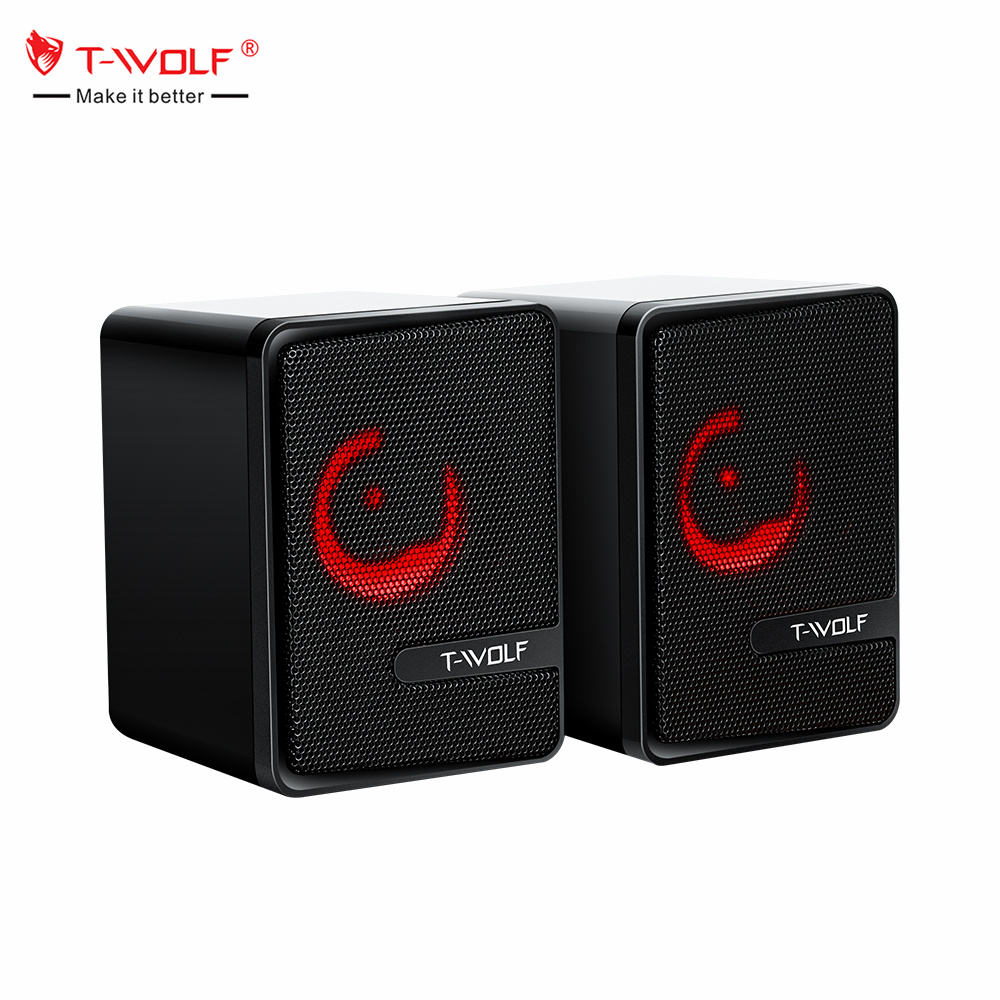 T-WOLF S3 RGB Gaming Speakers | 6W Stereo Sound, Colorful LED Lights, Wired USB/3.5mm Multimedia Home Theater System for PC/Laptop (Kuwait)
