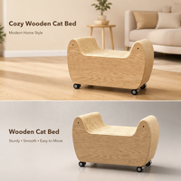 Maison pour chat mobile en bois USMILEPET avec roulettes à frein, lit pour chat avec griffoir en sisal, maison pour chat en bois multi-niveaux pour chat d'intérieur