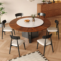 Table à manger ronde en bois de noyer massif de luxe avec pieds en métal stables Plateau tournant en pierre frittée Design moderne adapté aux appartements