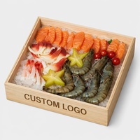 Boîte en bois pliable haut de gamme, gain de place, avec couvercle transparent, plateau à sushi et sashimi plat, conteneur alimentaire écologique pour la restauration