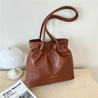 Sac seau plissé en cuir PU pour femme avec poignées d'épaule, sac à main minimaliste pour les sorties quotidiennes
