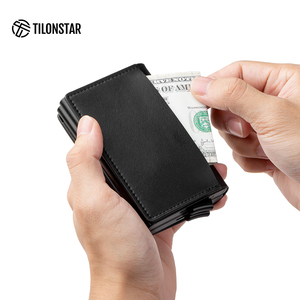 TILONSTAR TG201D Custom Travel Gift Double Aluminum Leather Card Holder <b>RFID</b> <b>Blocking</b> Business Pop up <b>Wallet</b> - Product Image 5