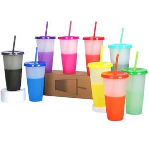 Wholesale 16OZ 24oz Color Change Party <b>Gift</b> Plastic Inspirational Leak-Proof Dishwasher Safe Tumbler with Straw and <b>Lid</b> - Product Image 1