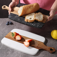 Planche à découper rectangulaire en marbre et bois d'acacia avec poignée, pour charcuterie, fromages, viande, pain, légumes, décoration de cuisine