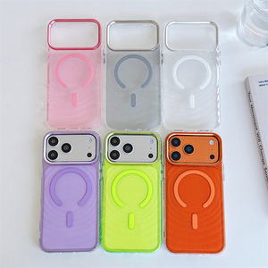 Funda Magnética Transparente con Ondas Neón para iPhone 17 16 15 14 Pro Max, Carcasa Trasera Antichoque de PC con Imán - Product Image 1