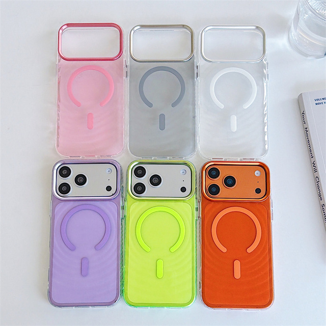 Bumper Neon Ripples Magnetic Mobile Phone case for iPhone 17 16 15 14 Pro Max Transparent Wave PC Magnet Shockproof Back Cover