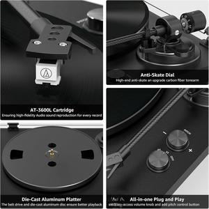 <span class=keywords><strong>Tocadiscos</strong></span> de aluminio con transmisión por correa, 2 velocidades RPM, <span class=keywords><strong>Phono</strong></span> A-T, cartucho MM, reproductor de discos de vinilo, <span class=keywords><strong>salida</strong></span> de audio inalámbrica - Product Image 4