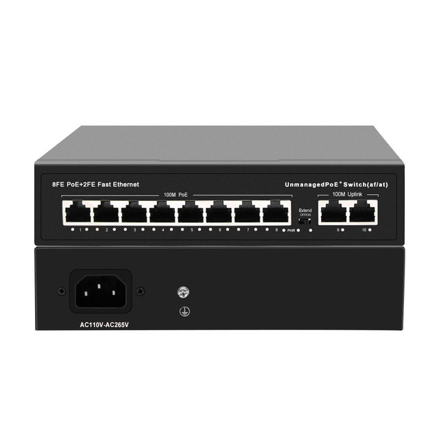 OEMODM High Quality 120W 8+2Port POE Switch Standard 10/100MBPS Network SwitcheS IP CCTV Camera AP 48V Mini Long Range Extender