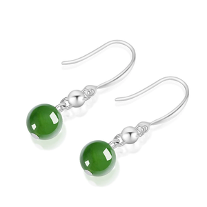 Auténtico conjunto de plata S925 con cuentas redondas de jadeíta natural de Hetian. Pendientes de mujer modernos y sencillos - Product Image 1