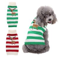 Pull de Noël pour animaux de compagnie, rayé rouge et vert, broderie renne, tenue tricotée pour chiens de petite et moyenne taille, costume de fête