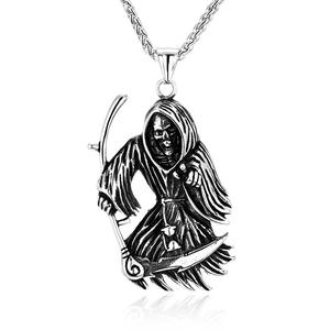 MECYLIFE Death Reaper Collar de acero inoxidable Punk Death Devil Skull Sickle Colgante Collar para hombre - Product Image 1