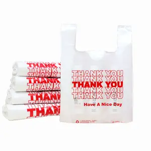 Camiseta personalizada 50x60 Colete de supermercado descartável impresso HDPE transparente sacola plástica reutilizável para compras