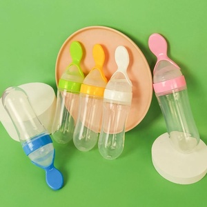 90ml Newborn Toddler Food Supplement Rice <strong>Cereal</strong> Supplies <strong>Infant</strong> Baby Milk Feeder Silicone Squeeze Feeding Bottle With Spoon