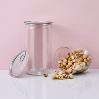 Pot de stockage en plastique à large ouverture avec couvercle à anneau d'ouverture facile, vide, pour emballage alimentaire, boissons, sodas, jus, lait, noix, biscuits, haricots