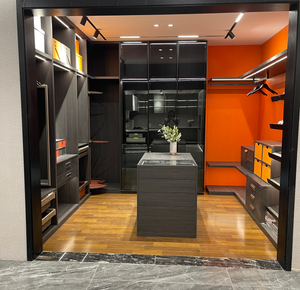 Armadio Moderno in Melamina Effetto Legno con Ante in Legno Massello, Indipendente e <span class=keywords><strong>Salvaspazio</strong></span>, Arredamento per <span class=keywords><strong>Camera</strong></span> <span class=keywords><strong>da</strong></span> <span class=keywords><strong>Letto</strong></span>, Ufficio e Villa - Product Image 5
