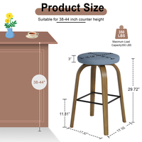 Tabourets de bar pivotants, lot de 2, sans dossier, hauteur 30, siège rembourré en tissu, pieds en bois robustes