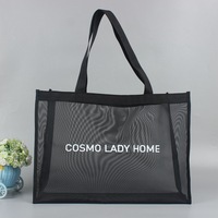 Grand sac fourre-tout réutilisable en fil de nylon respirant pour le rangement de la plage Filet organique Sac fourre-tout en maille noire et bleue