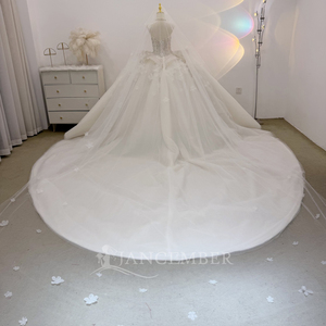 Lsjj135 New Tulle <b>Ball</b> Gown With Sweetheart Neckline Brush Train Beaded Floral Appliques Plus Size Wedding Dress Jancember - Product Image 5