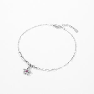 สร้อยข้อมือเงินแท้ S925 ประดับเพทายสีชมพูรูปดอกไม้ ดีไซน์ทันสมัยสำหรับผู้หญิง เหมาะสำหรับใส่ทุกวัน รุ่นทองแดงปรับแต่งได้ - Product Image 6