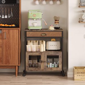 Xe đẩy quầy cà phê 3 tầng, bàn bếp di động kiểu nhà nông có bánh xe cho phòng khách - Product Image 3