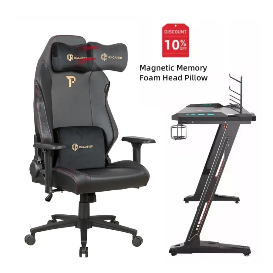 Chaise de gamer haut de gamme personnalisée appui-tête magnétique en mousse à mémoire de forme à cadre métallique ergonomique fauteuil de gamer pivotant d'ordinateur