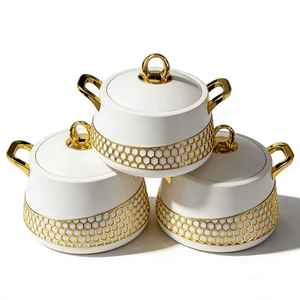 Ensemble de 3 récipients isothermes de luxe avec poignée couronne motif nid d'abeille doré 2L 2.5L 3L – <span class=keywords><strong>Cadeau</strong></span> haut de gamme pour projets de marché et de commerce international - Product Image 6