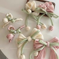Ensemble de pinces à cheveux romantiques faites à la main en forme de tulipe, élégantes pinces à cheveux en tissu plissé, chouchous féériques pour femmes et filles, printemps-été